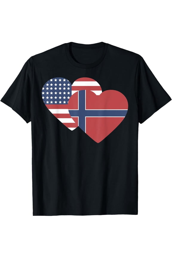 Norway USA Heart Flag T-shirt Tee Tees T Shirt Tshirt