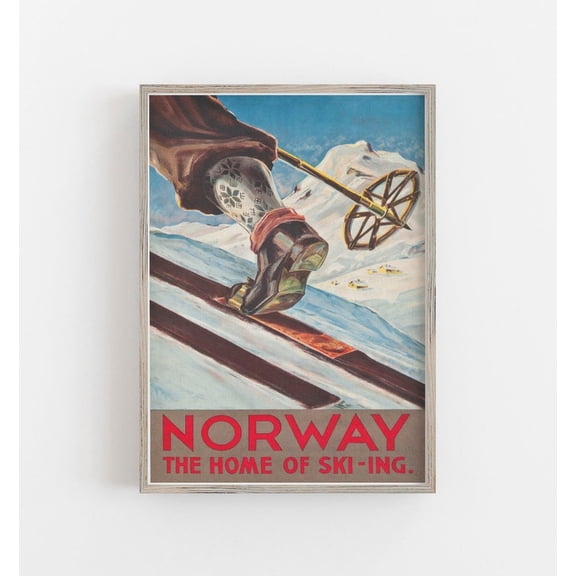 Norway Vintage Ski Travel Poster Mountain Winter Sports Wall Art Print Size 24x36 Unframed Poster