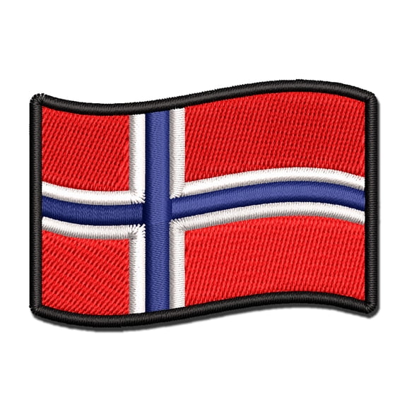 Norway with Waving Flag Cute Applique Multi-Color Embroidered Hook & Loop Patch - 3 Inch Medium