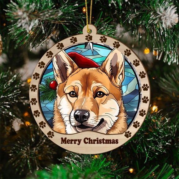 Norwegian Buhund Christmas Dog Ornament, Norwegian Buhund Dog Christmas Stained Glass, Norwegian Buhund Dog Suncatcher Christmas Tree Decor, Xmas Dog Gift