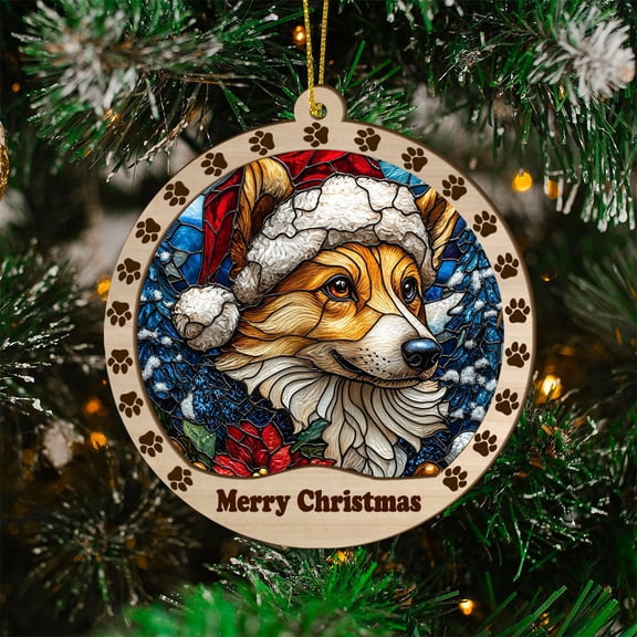 Norwegian Buhund Dog Ornament, Norwegian Buhund Dog SunCatcher Stained Glass Christmas Tree, Norwegian Buhund Dog Decor, Holiday Decorations, Xmas Gift