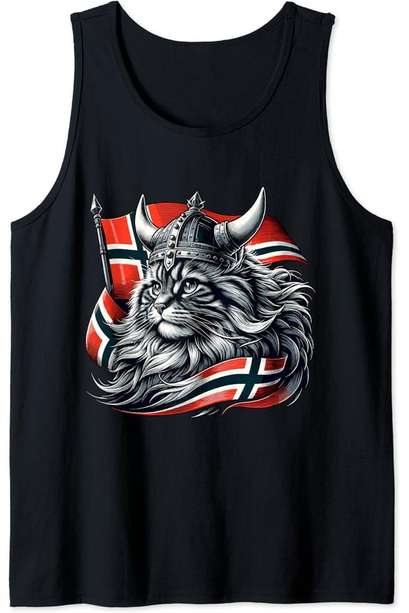Norwegian Cat Viking Norway Flag Tank Top Size S-3XL