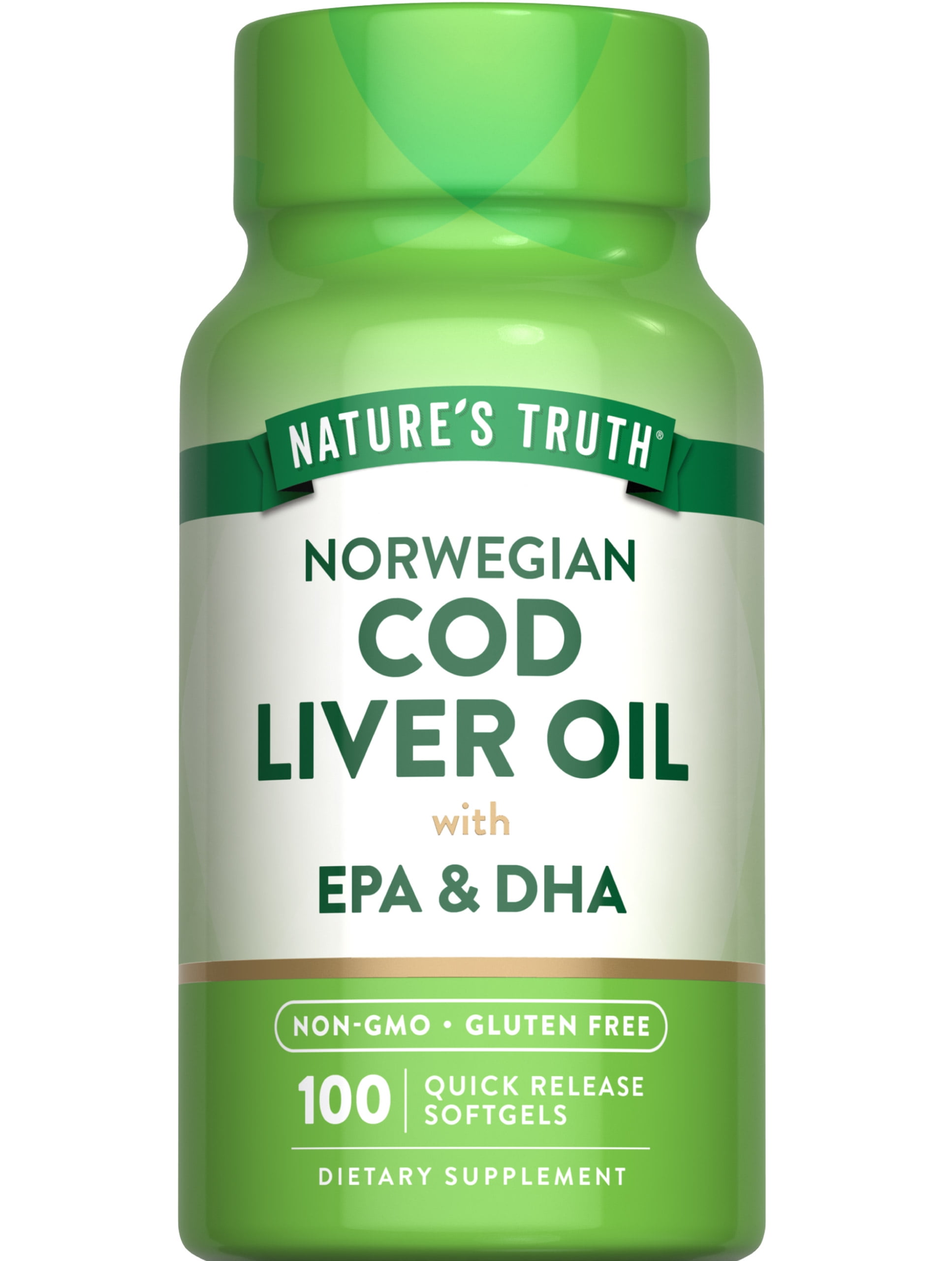Norwegian Cod Liver Oil Capsules | 100 Softgels with EPA / DHA | by Nature's Truth