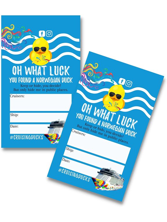 Norwegian Cruise Line Duck Tags for Cruising Ducks Cards 50 pk, 2x3.5 to add to Rubber Ducks Sailor Nautical Themed Colorful Passport Tag NCL Oh What Luck Youve Found a Duck Game for Ships