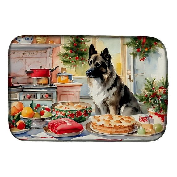 Norwegian Elkhound Christmas Cookies Dish Drying Mat 14 in x 21 in