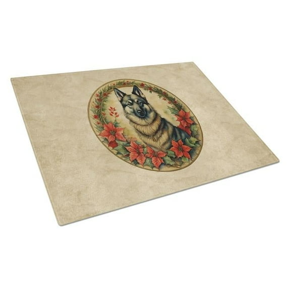 Norwegian Elkhound Christmas Flowers Glass Cutting Board 12 in x 15 in