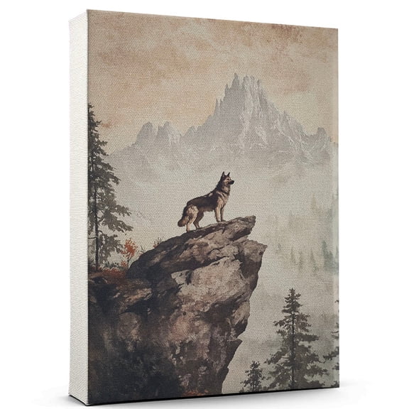 Norwegian Elkhound Cute Dog Climbing Canvas Canvas Retro Norwegian Elkhound Dog Batter in Action With Climbing for Themed Living Room, Pet Shop Decor