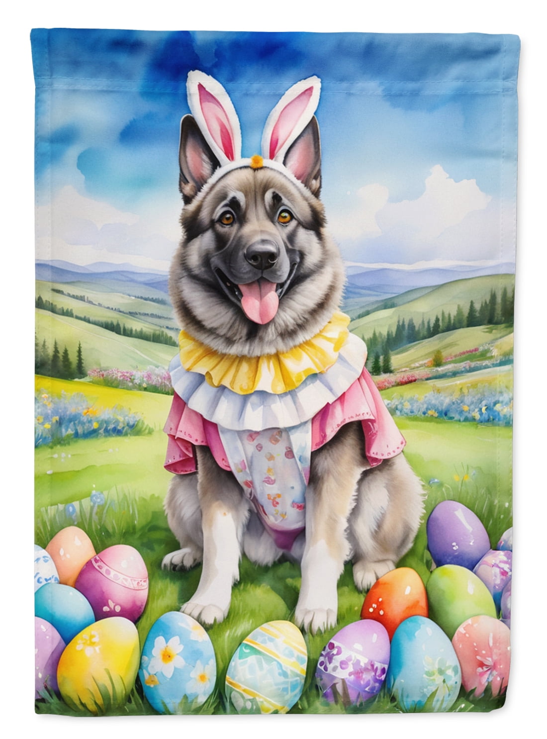 Norwegian Elkhound Easter Egg Hunt Garden Flag 11.25 in x 15.5 in