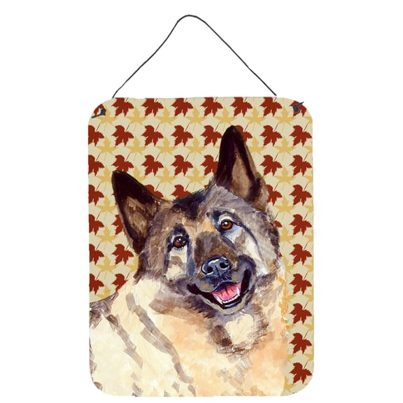 Norwegian Elkhound Fall Leaves Portrait Wall or Door Hanging Prints