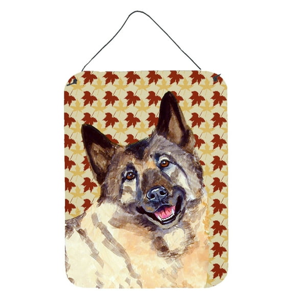 Norwegian Elkhound Fall Leaves Portrait Wall or Door Hanging Prints