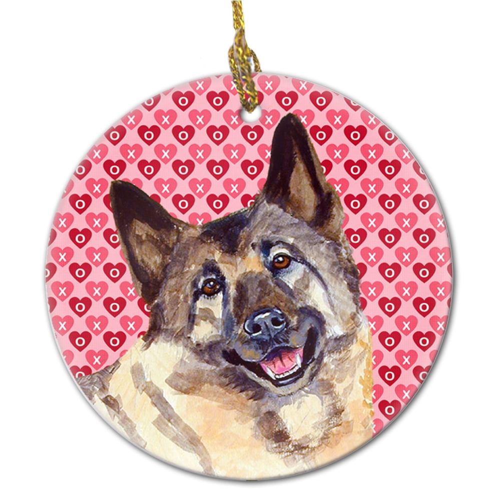 Norwegian Elkhound Hearts Love and Valentine's Day Portrait Ceramic Ornament