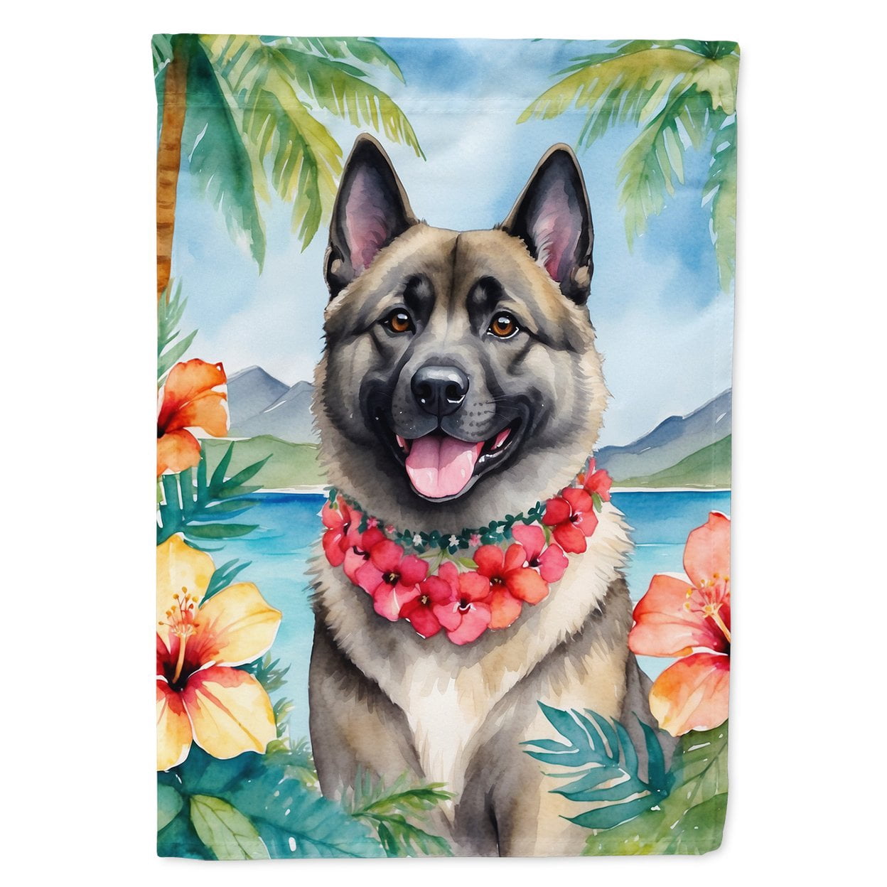 Norwegian Elkhound Luau Garden Flag 11.25 in x 15.5 in