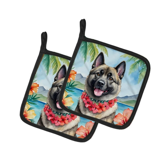 Norwegian Elkhound Luau Pair of Pot Holders