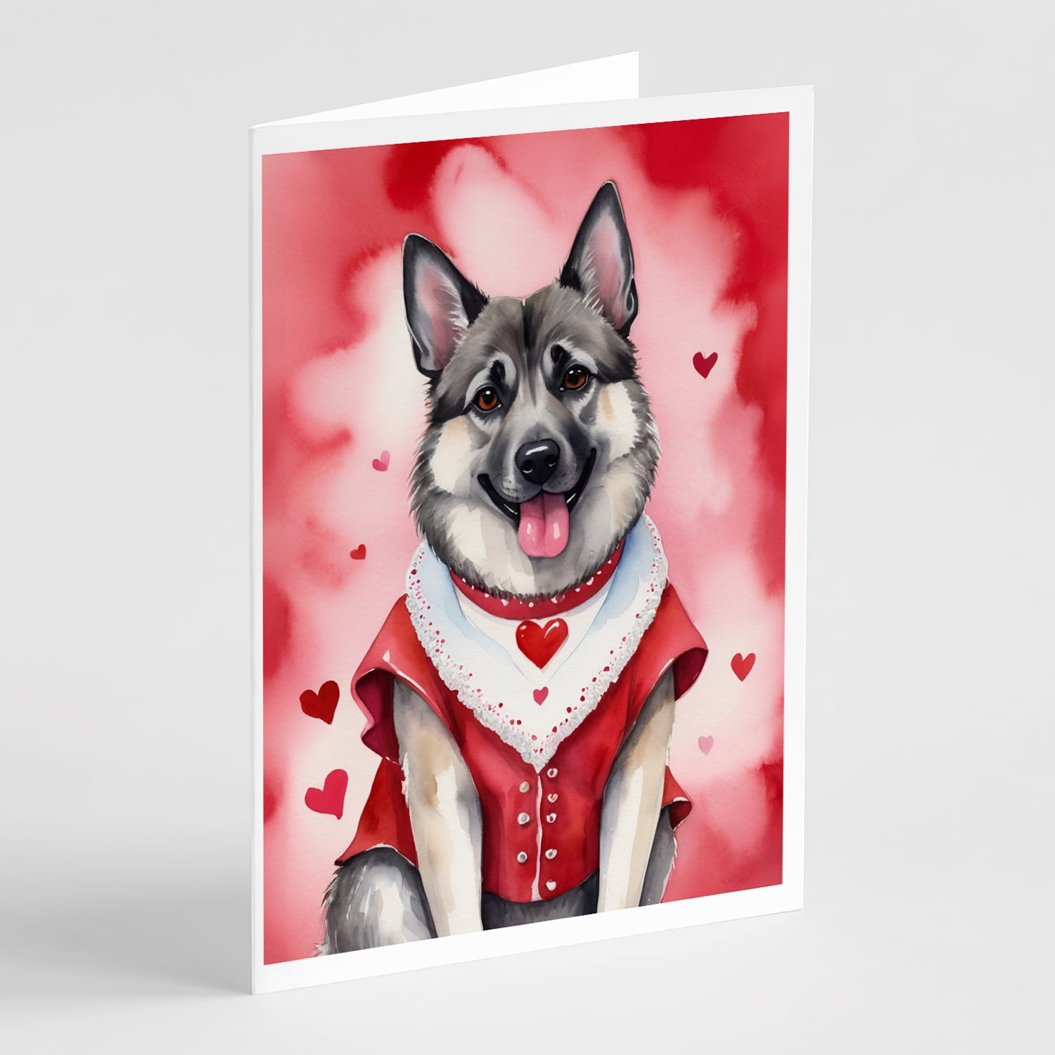 Norwegian Elkhound My Valentine Greeting Cards Pack of 8 7 in x 5 in
