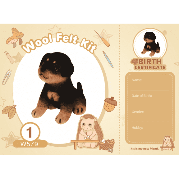 Wizardi Beginner Needle Felting Kit for Adults - Norwegian Elkhound. Animal Felting Kit 7x8.5cm. Felting Tools. Wool Felting Supplies. Felt Crafts. Wool Felt. F07N8-W547-N1