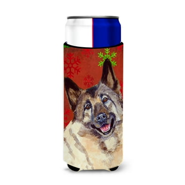 Norwegian Elkhound Red and Green Snowflakes Holiday Christmas Ultra Hugger for slim cans