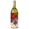 thumbnail image 1 of Norwegian Elkhound Red and Green Snowflakes Holiday Christmas Wine Bottle Hugger, 1 of 1