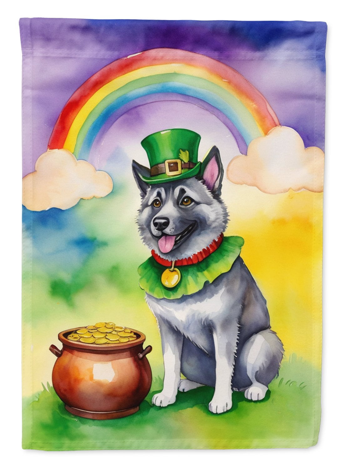Norwegian Elkhound St Patrick's Day Garden Flag 11.25 in x 15.5 in