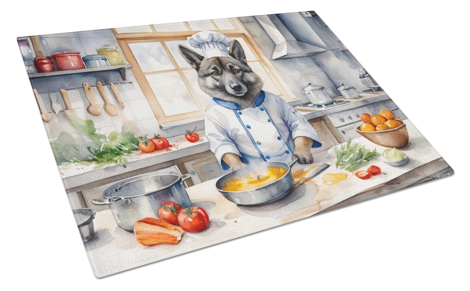 Norwegian Elkhound The Chef Glass Cutting Board 12 in x 15 in