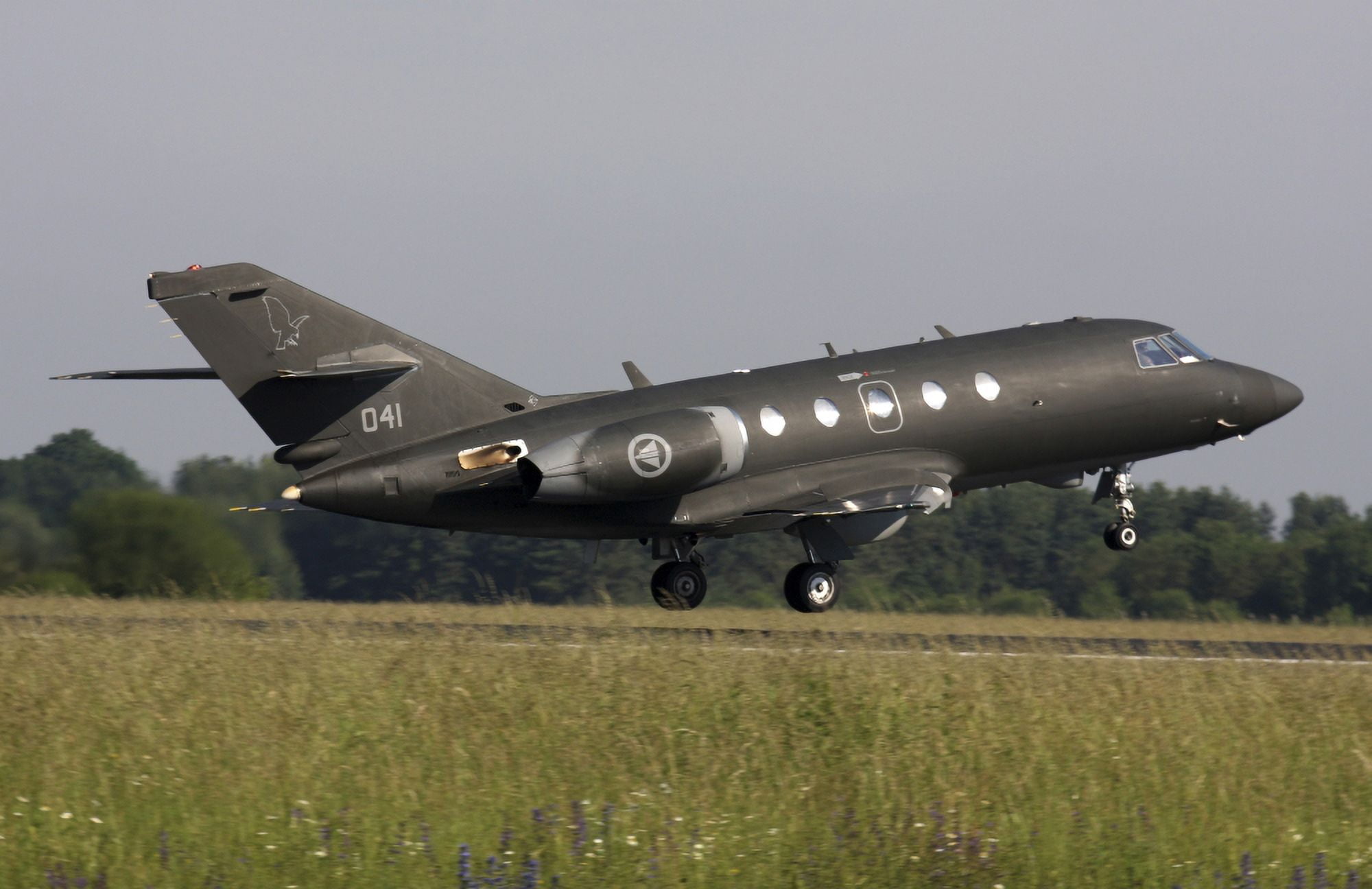 Norwegian Falcon 20 aircraft taking off from Germany Canvas Art - Timm ZiegenthalerStocktrek Images (35 x 23)