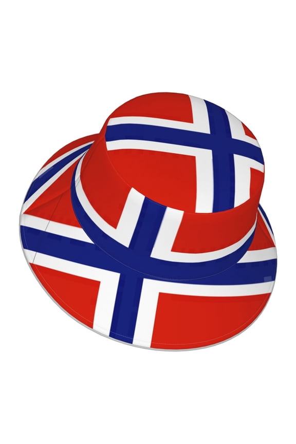Norwegian Flag Bucket Hat Stripe Beach Fisherman Hats For Women Men Reversible Double-Side-Wear With Reflective