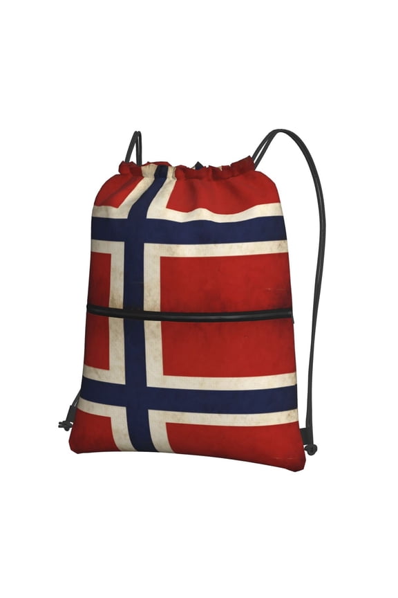Norwegian Flag Drawstring Backpack Water Resistant String Bag Sports Sackpack Gym Sack For Men Women