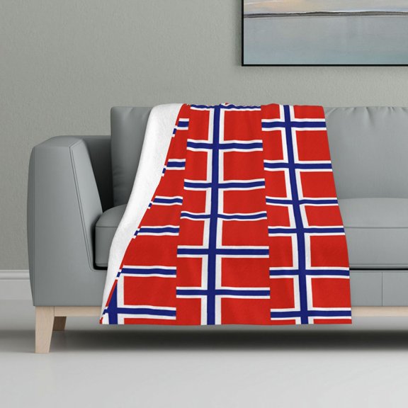 Norwegian Flag Flannel Fleece Blanket All Season Flannel Throw For Sofa Bed Car Outdoor Home 32x48 Inch
