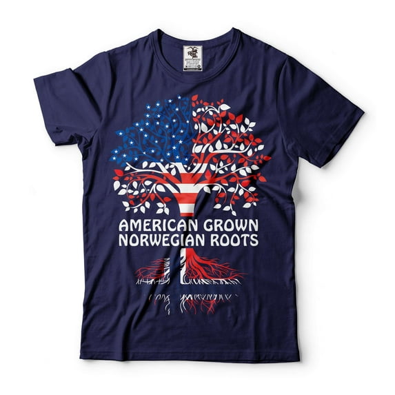 Norwegian Flag Shirt American Norwegian Shirt American Grown With Norwegian Roots Shirt (X-Large Navy Blue)