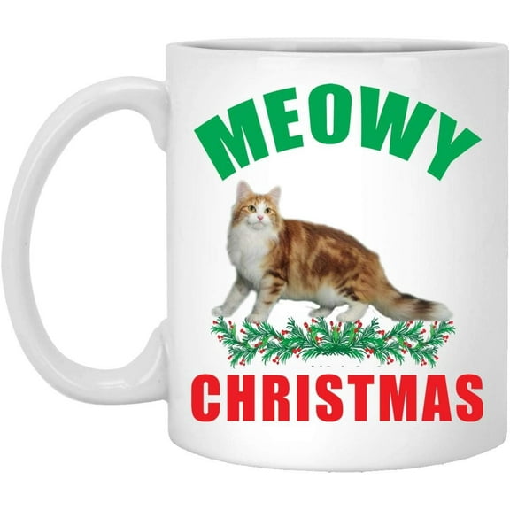 Norwegian Forest Cat Amber Meowy Christmas 2025 Gifts New Years 2026 Decorations Coffee Mug White 11 oz