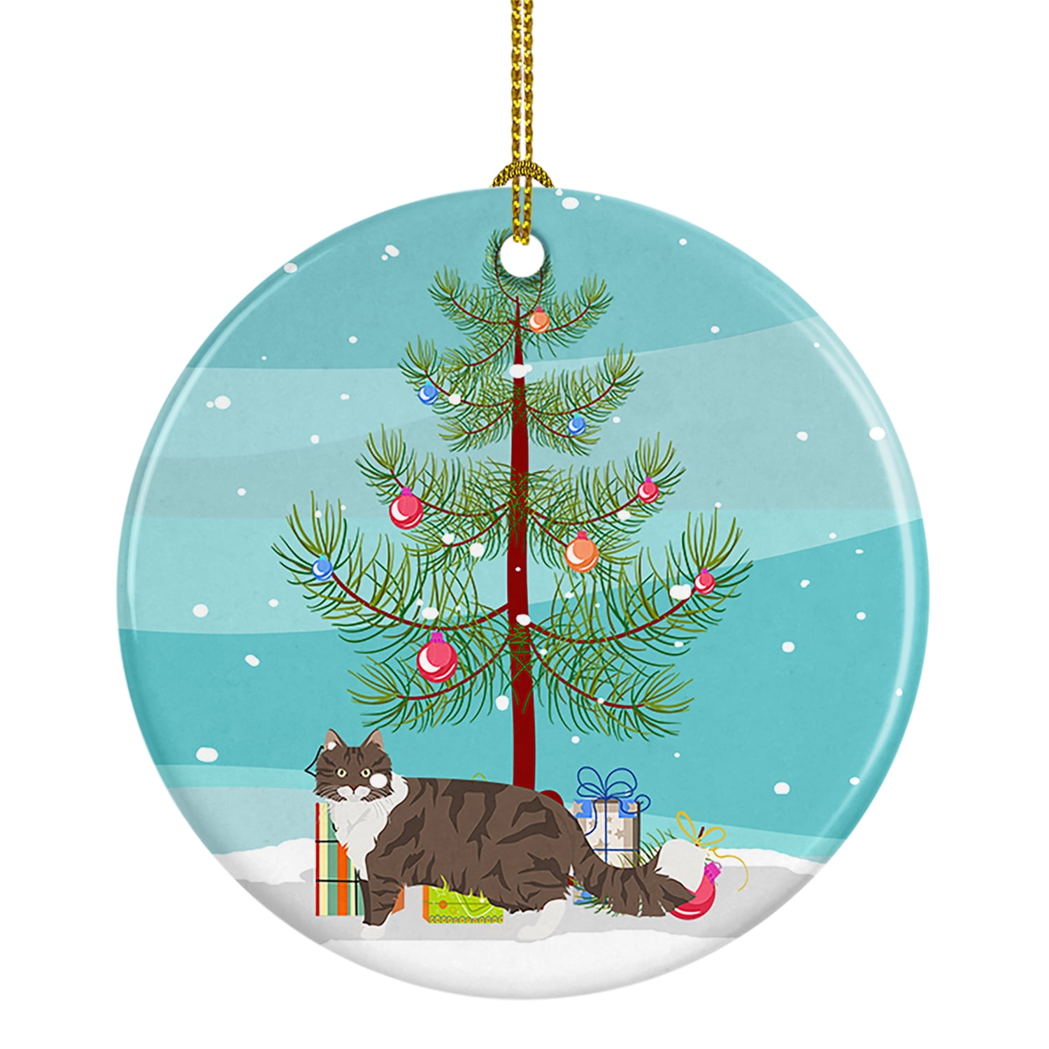 Norwegian Forest Cat Merry Christmas Ceramic Ornament 2.8 in x 2.8 in