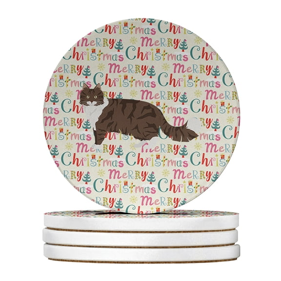 Norwegian Forest Cat Christmas Large Sandstone Coasters Pack of 4 4 in x 4 in