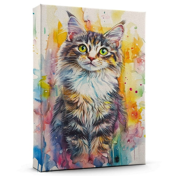 Norwegian Forest Cat Grey Tabby Canvas Wall Art Animal Decor, Norwegian Forest Cat Grey Tabby Canvas Prints Wild Animal Artwork for Living Room Bedroom Office 190HD753