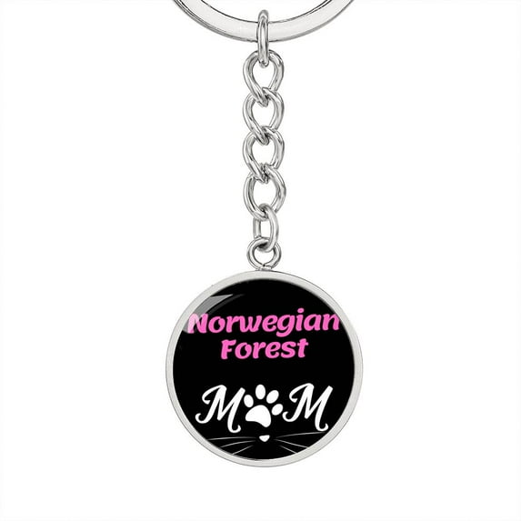Norwegian Forest Cat Mom Keychain Stainless Steel or 18k Gold Circle Pendant