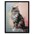 thumbnail image 1 of Norwegian Forest Cat Perched on Wall Oil Painting Grey Pink Brown Elegant Pet Portrait Art Print Framed Poster Wall Decor 12x16 inch, 1 of 5