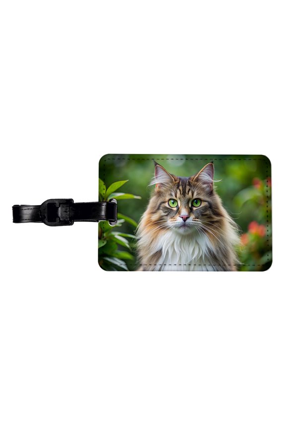 Norwegian Forest Cat Photo Faux Leather Travel Luggage Tag