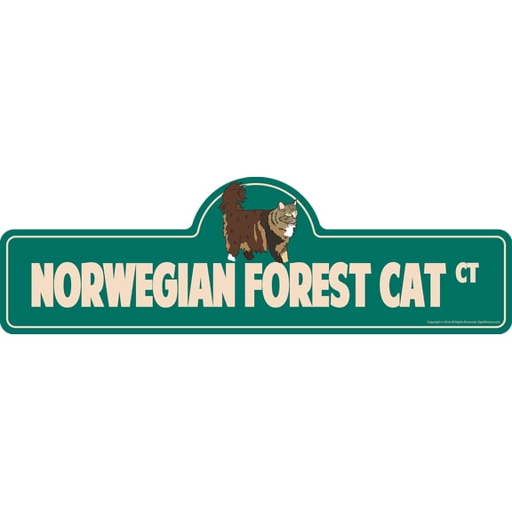Norwegian Forest Cat Street Sign | Indoor/Outdoor | Dog Lover Funny Home Décor for Garages, Living Rooms, Bedroom, Offices | SignMission personalized gift | 18" Wide