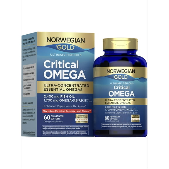 Norwegian Gold Critical Omega-3 Fish Oil | 60 Fish Gelatin Softgels | by Renew Life