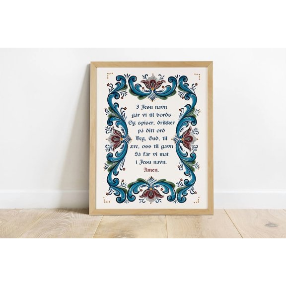 Norwegian Kitchen Prayer Art Print Rosemaling Folk Art Norway Wall Art Norwegian Gift Art Print Scandi Art Modern Wall Art Decor
