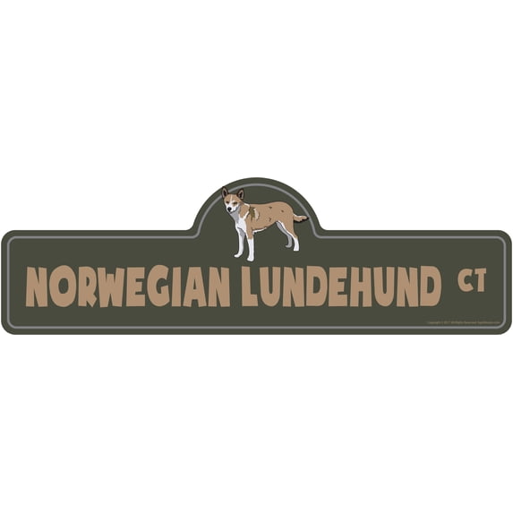 Norwegian Lundehund Street Sign | Indoor/Outdoor | Dog Lover Funny Home Décor for Garages, Living Rooms, Bedroom, Offices | SignMission personalized gift | 18" Wide