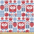 thumbnail image 1 of Ambesonne Norwegian Fabric by the Yard Upholstery, Floral Art with Owl Motif, 5 Yards, Sea Blue Dark Coral, 1 of 4