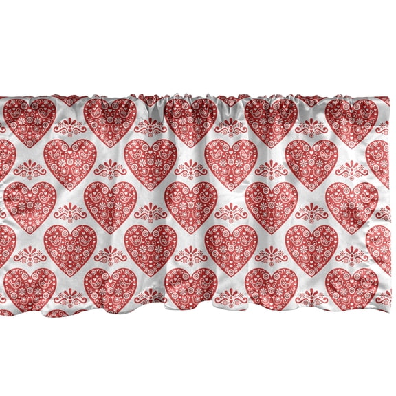 Ambesonne Norwegian Valance Pack of 2, Hearts with Ornaments, 54"X12", Vermilion and White