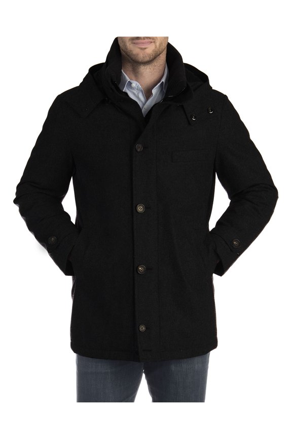 Mens City Active Wool-Blend Down Parka Coat Small Black