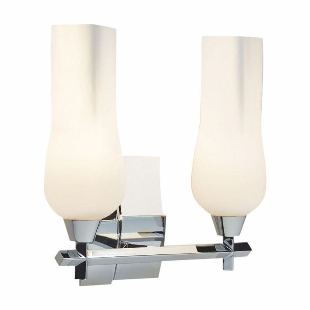 Chrome 2-Light Dimmable Vanity Light with Opal Glass Shades