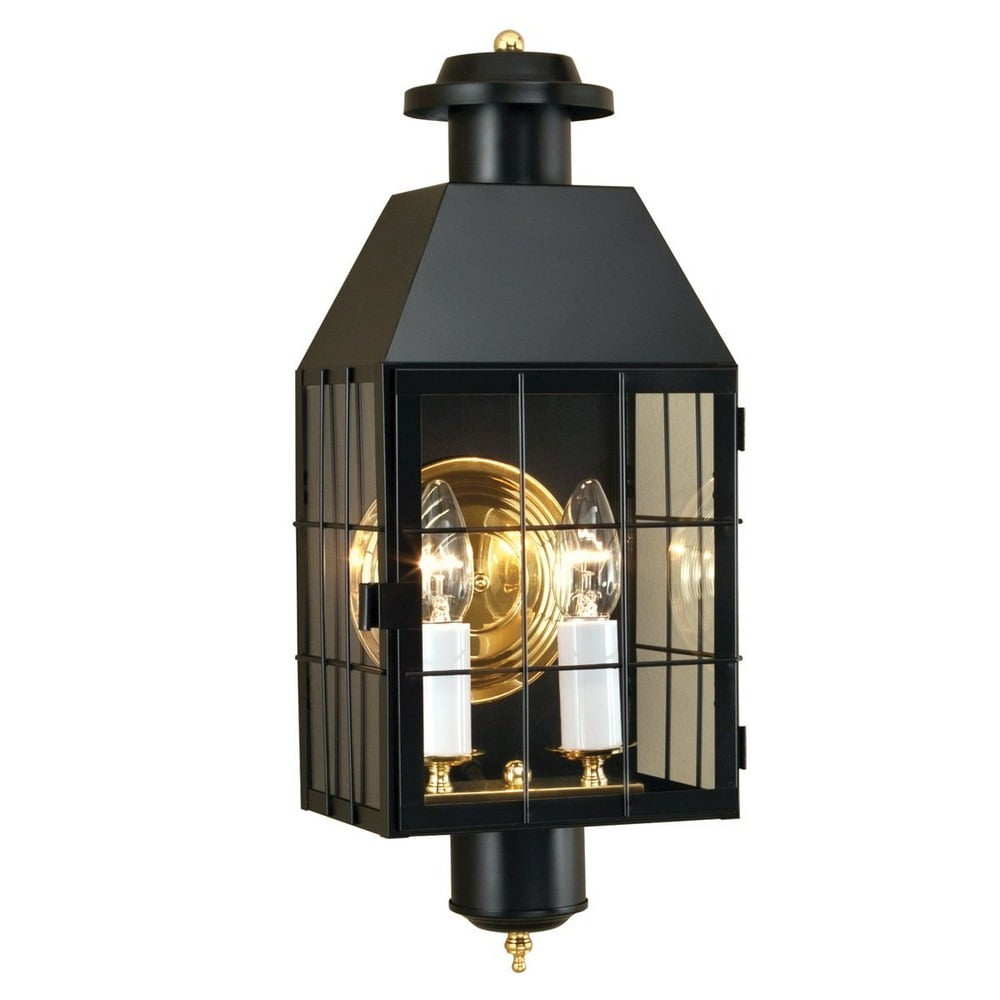 Black and Clear Glass 2-Light Outdoor Wall Lantern