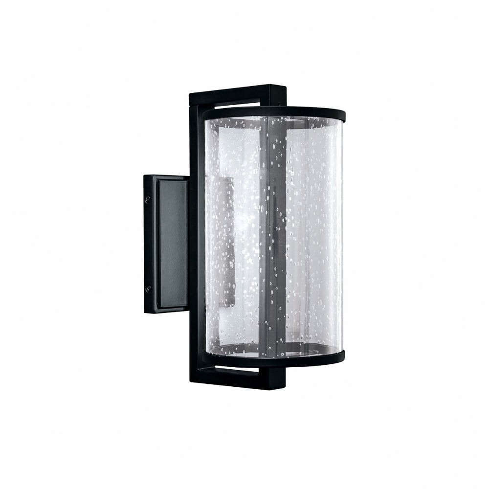 Matte Black LED Outdoor Wall Sconce with Seeded Glass
