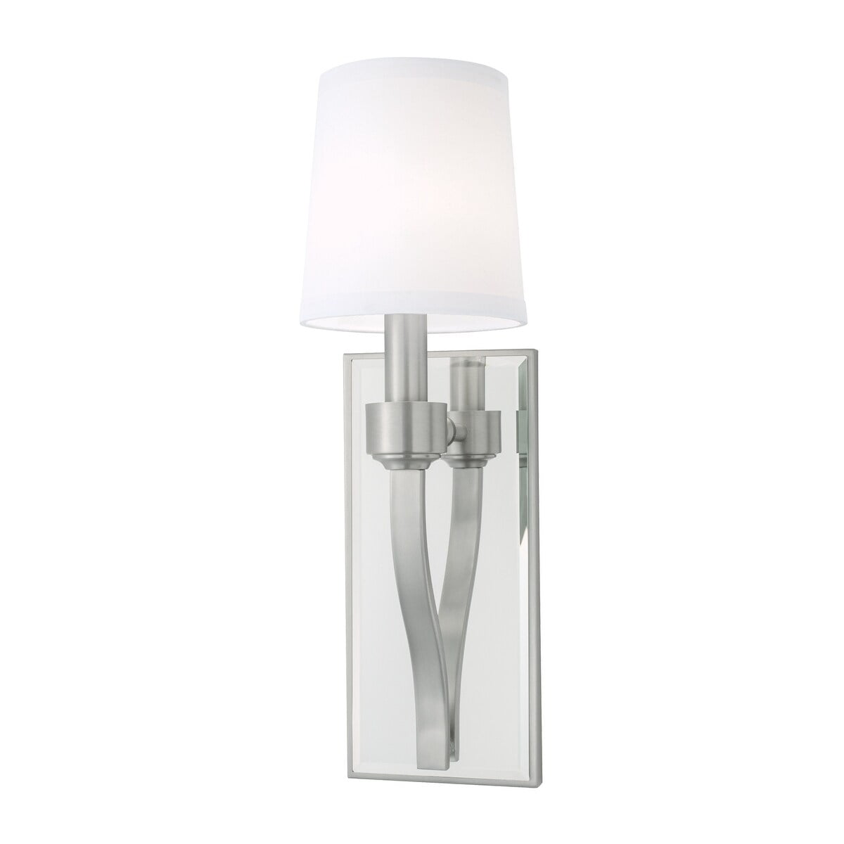 Roule Mirror Brushed Nickel Dimmable Wall Sconce with Classic White Shade