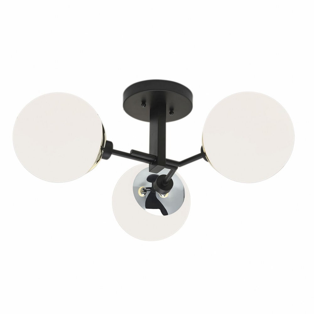 Matte Black and Polished Nickel Globe Semi-Flush Mount Light