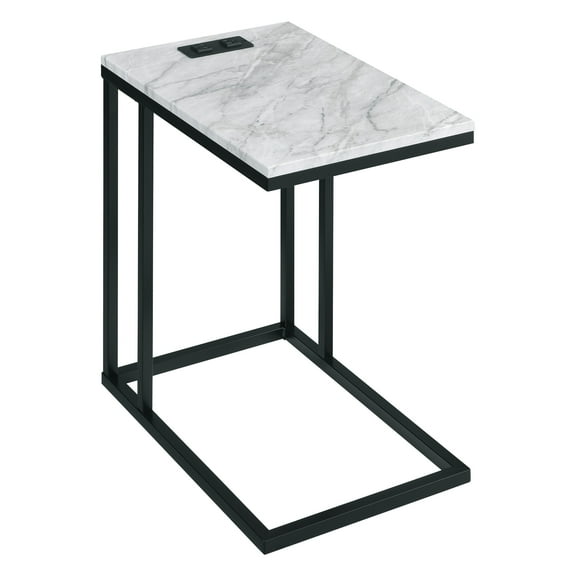 Norwich C-Table with Black Base and White Marble Top with Power Port