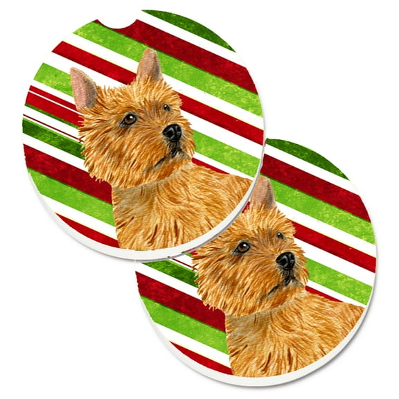 Norwich Terrier Candy Cane Holiday Christmas Set of 2 Cup Holder Car Coasters