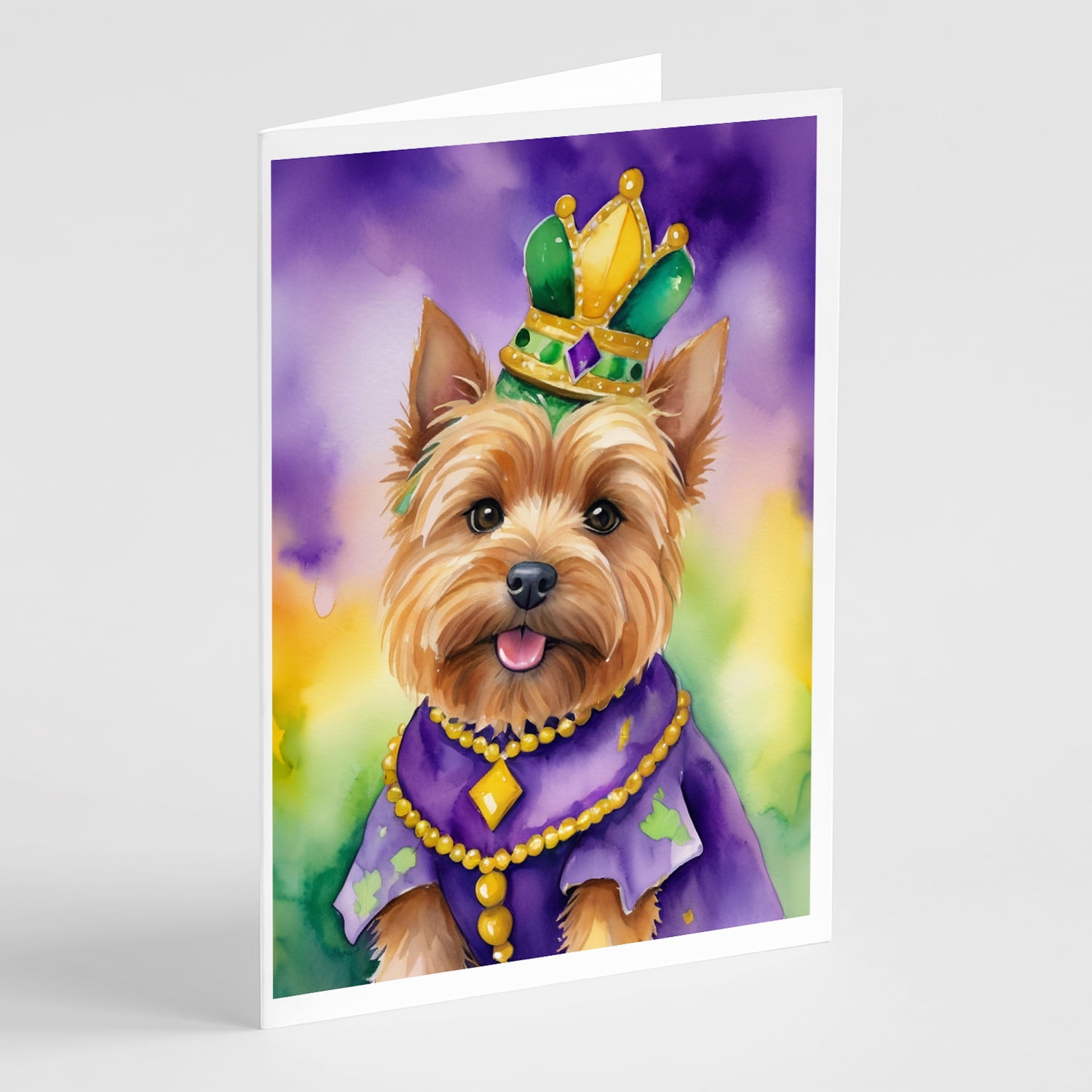 Norwich Terrier King of Mardi Gras Greeting Cards Pack of 8 7 in x 5 in